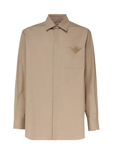 Valentino V-detail Long-sleeve Shirt In Beis