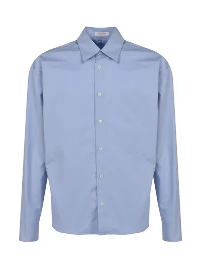 Valentino Cotton Shirt With Italian Collar In Blue