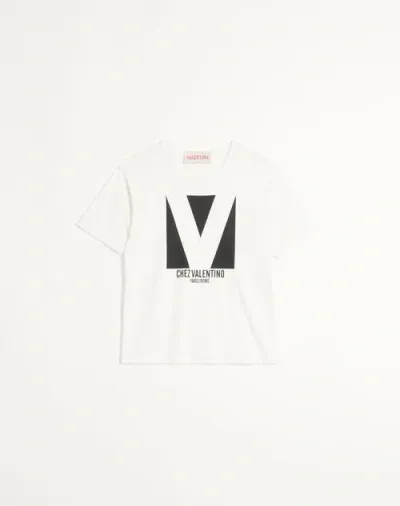 Valentino Cotton T-shirt With Chez Print In Ivory