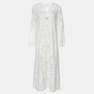 Pre-owned Valentino Cream Lace Full Sleeves Maxi Dress M