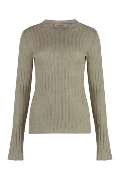 Valentino Crewneck Ribbed Jumper In Beige