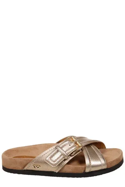 Valentino Garavani Crossover-strap Leather Slides In Multi