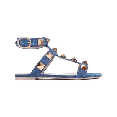 Valentino Garavani Denim Cotton Sandals In Blue