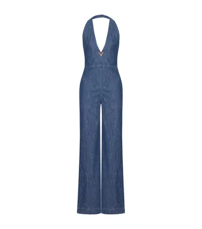 Valentino Denim Halterneck Jumpsuit In Blue