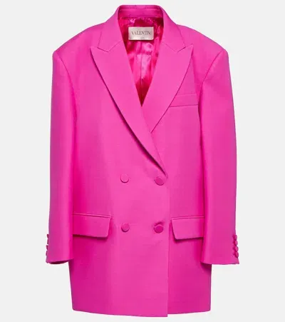 Valentino Double-breasted Wool And Silk Blazer In Pink