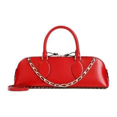 Valentino Garavani Rockstud Leather Duffle Bag In Rouge Pur