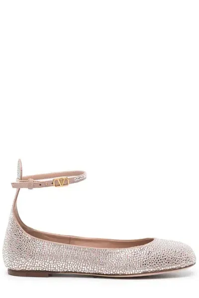 Valentino Garavani Crystal-embellished Leather Ballerina Shoes In Crystal/rose Cannelle