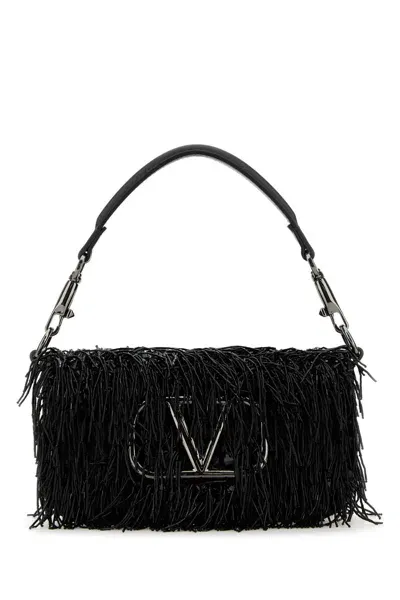 Valentino Garavani Embellished Satin Small Locã² Handbag In Jetnero