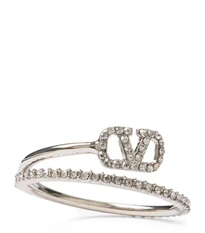 Valentino Garavani Embellished Vlogo Signature Ring In Silver