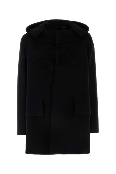 Valentino Embroidered Straight Hem Hooded Coat In Black