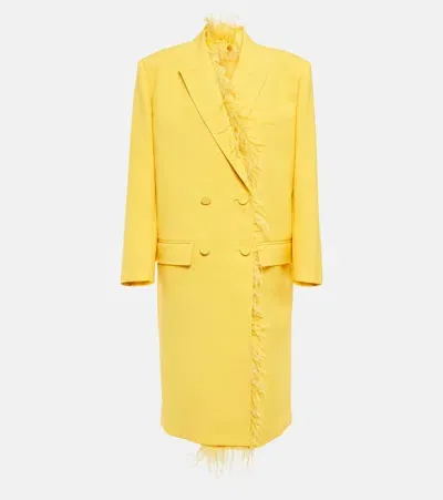 Valentino Feather-trimmed Virgin Wool Coat In Yellow