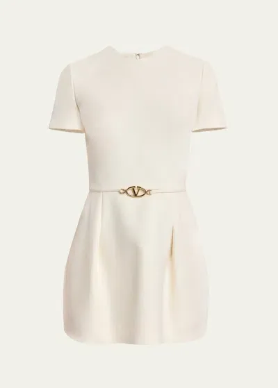 Valentino Flared Mini Dress With Logo Belt In Cream