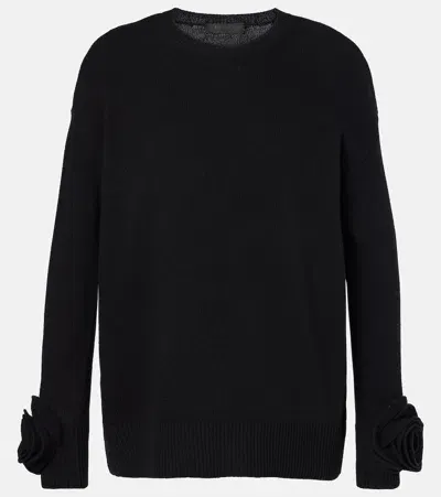 Valentino Floral-appliqué Wool Sweater In Schwarz