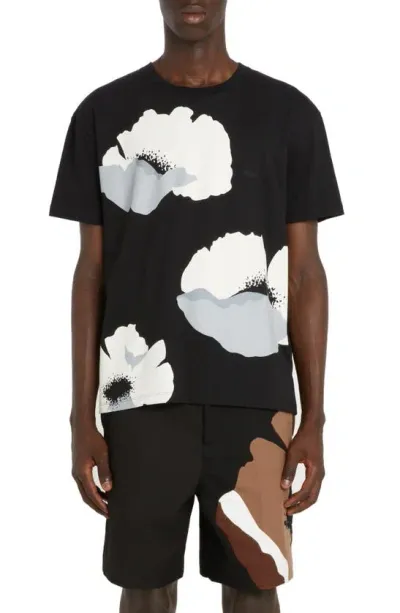 Valentino Floral-print Cotton T-shirt In Black