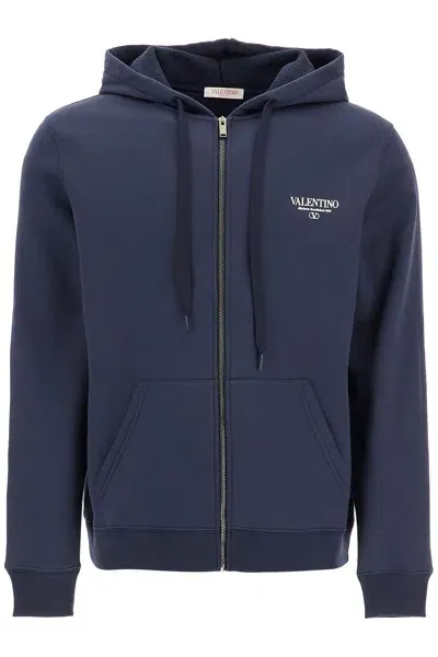 Valentino Men's Full Zip Hooded Sweatshirt With Logo Detail In Multicolor