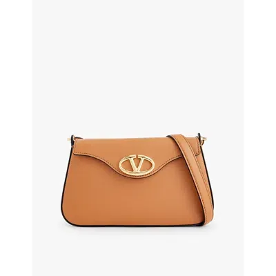 Valentino Garavani Almond Beige Vlogo Bold Leather Shoulder Bag