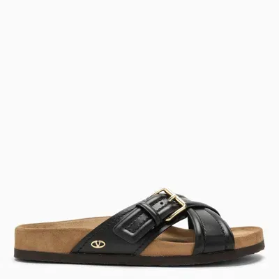 Valentino Garavani Fussfriend Buckled Leather Slides In Black