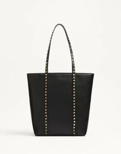 Valentino Garavani Garavani Rockstud Shopping Bag In Grainy Calfskin Woman Black Uni In Noir