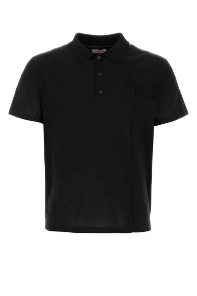 Valentino Black Floral Appliqué Polo