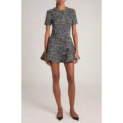 Valentino Tweed Crystal Collar Fit-flare Wool Mini Dress In Black Multi