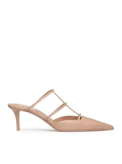 Valentino Garavani Women's Leather Studded High Heel Mules In Nude & Neutrals