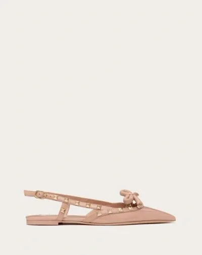 Valentino Garavani Rockstud Bow Slingback Ballerinas In Patent Leather Woman Rose Cannelle 41