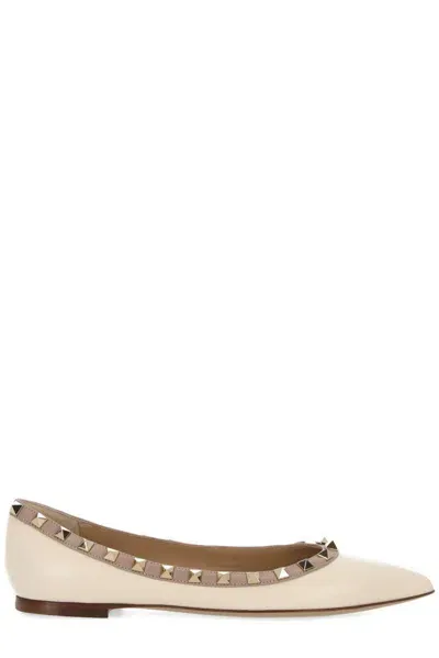 Valentino Garavani Garavani Rockstud Pointed Toe Ballerina Shoes In White