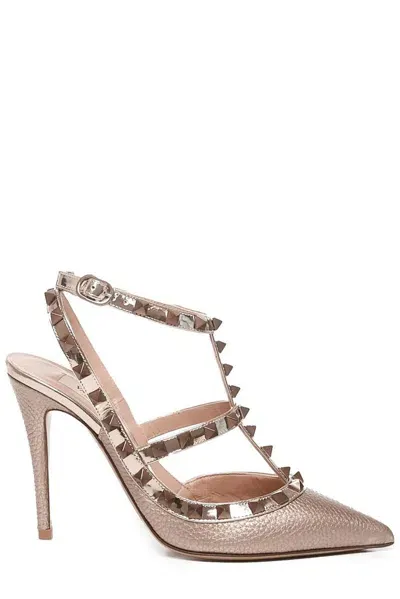 Valentino Garavani Rockstud Pointed Toe Caged Pumps In Gold