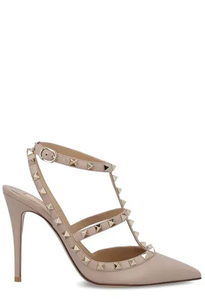 Valentino Garavani Rockstud Pointed Toe Caged Pumps In Pink