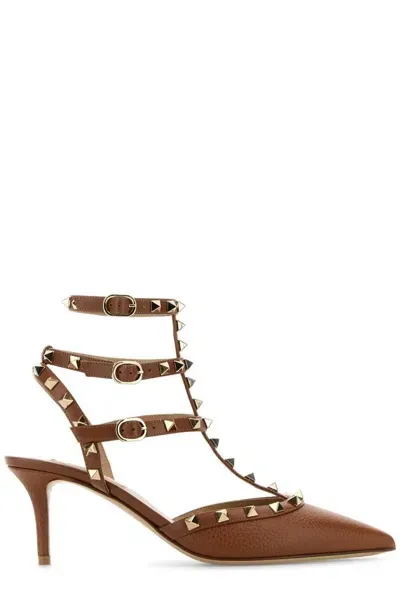 Valentino Garavani Rockstud Pointed Toe Pumps In Brown