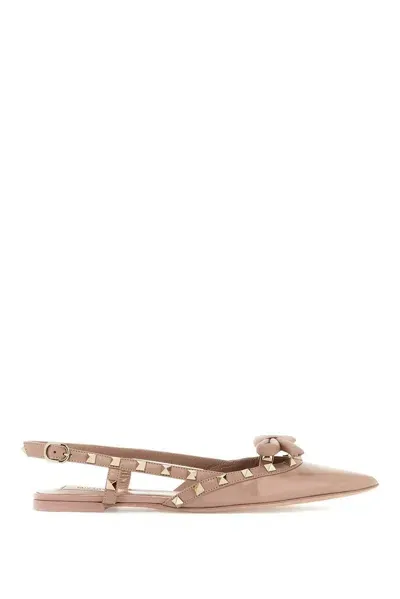 Valentino Garavani Rockstud Pointed Toe Slingback Ballerina Shoes In Neutrals