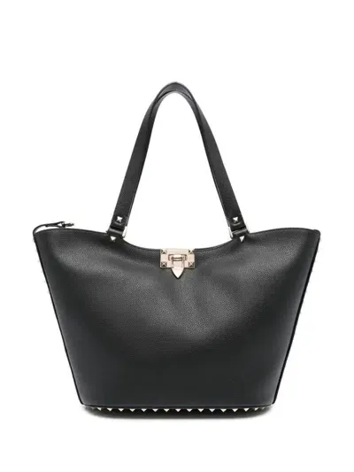 Valentino Garavani Rockstud Small Leather Tote Bag In Black