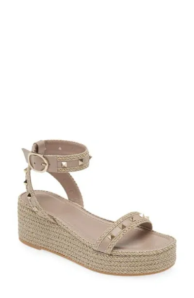 Valentino Garavani Rockstud Torchon Espadrille Wedge Sandal In Pink