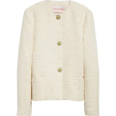 Valentino Garavani Sequin Tweed Jacket In Natural