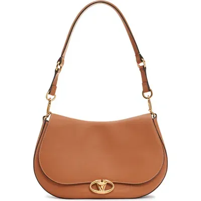 Valentino Garavani Small Vlogo Leather Saddle Shoulder Bag In Almond Beige