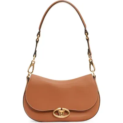 Valentino Garavani Small Vlogo Leather Saddle Shoulder Bag In Almond Beige