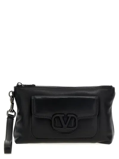 Valentino Garavani 'v Logo Signature' Clutch Bag In Black