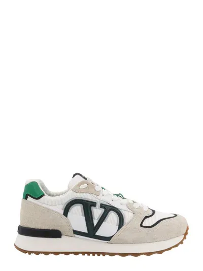 Valentino Garavani Logo Leather Low Top Sneakers In Beige,green