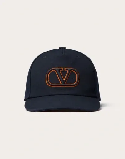 Valentino Garavani Vlogo Signature Cotton Baseball Cap With Vlogo Embroidery In ネイビー/オレンジ