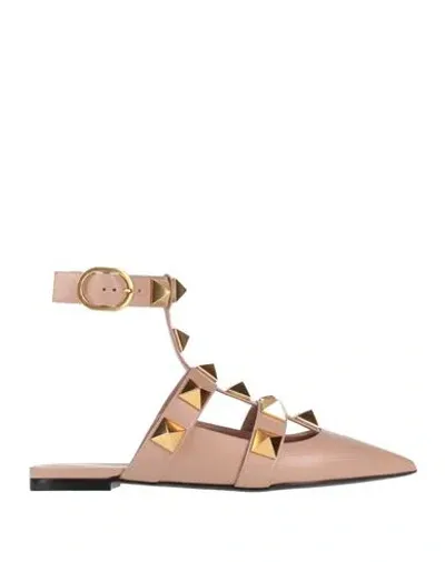 Valentino Garavani 10mm Roman Stud Leather Flats In Blush