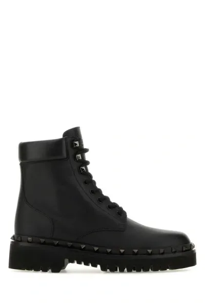 Valentino Garavani 50mm Rockstud Leather Combat Boots In Black