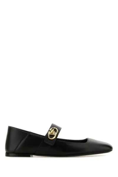 Valentino Garavani Vlogo Leather Mary Jane Ballerina Flats In Black