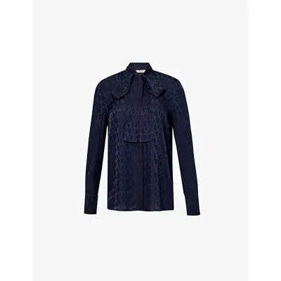 Valentino Garavani Womens Navy Iconographe Graphic-print Silk Shirt In Blue