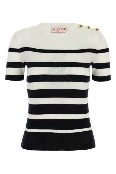 Valentino Striped Cotton Jumper In Blue