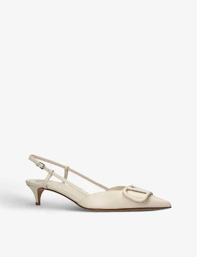 Valentino Garavani Womens White Vlogo 40 Pointed-toe Leather Slingback Courts In Yellow Cream