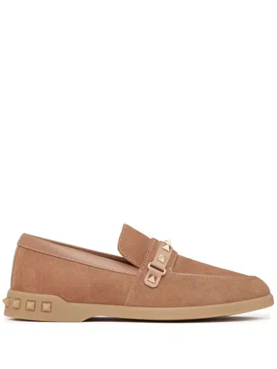 Valentino Garavani Camel-coloured Leather Leisure Flows Moccasin In Beige