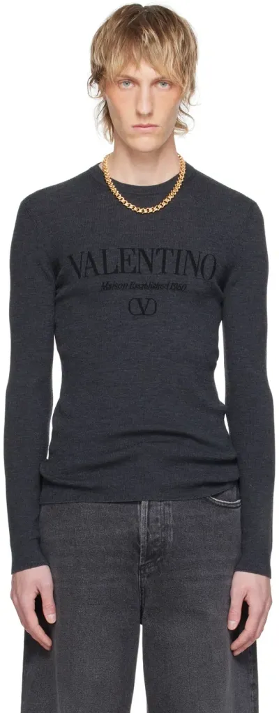 Valentino Gray Jacquard Sweater In Grey