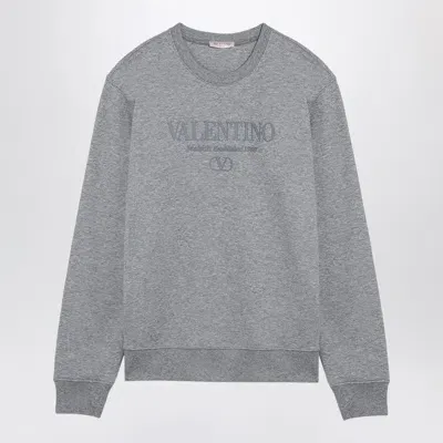 Valentino Grey Cotton Crewneck Sweatshirt With Logo Men In Gray