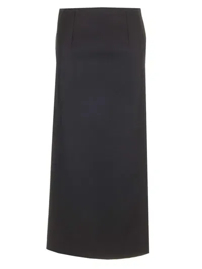 Valentino Grisaille Wool Midi Skirt In Black