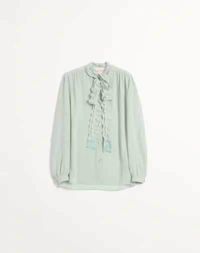 Valentino Silk Tasselled-pussybow Blouse In Green